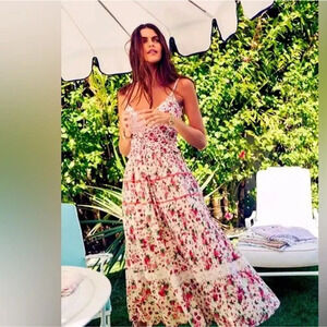 LoveShackFancy‎ Saratoga Long Skirt Floral Strawberry Fields Size X Large